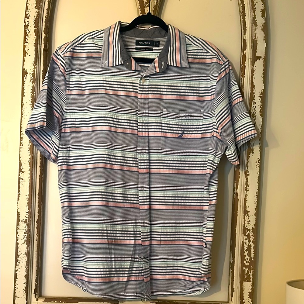Nautica Men's Blue Striped Shirt Classic fit Size XL